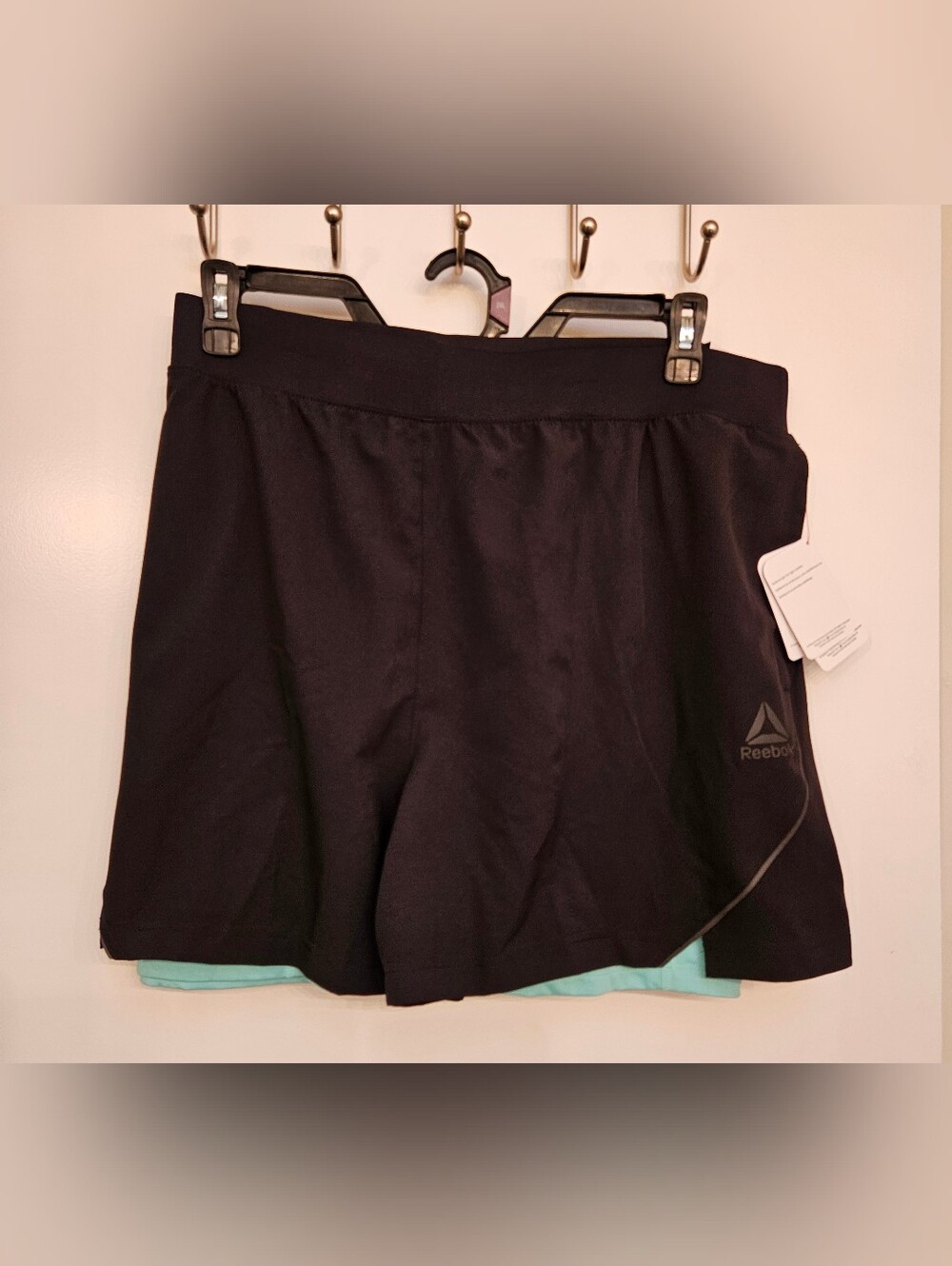 Reebok Womens 2-in-1 Running Shorts 2XL Black Teal Compression Liner RBK-DRY NWT